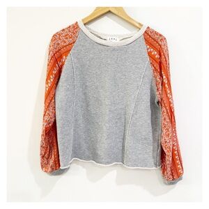 THML Medium Beige Knit Pullover Top with Printed Statement Sleeves ✨ Boho Appeal